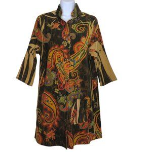Multicolor Paisley Button-Up Coat 3/4 Sleeve M Festival Burning Man Hippie
